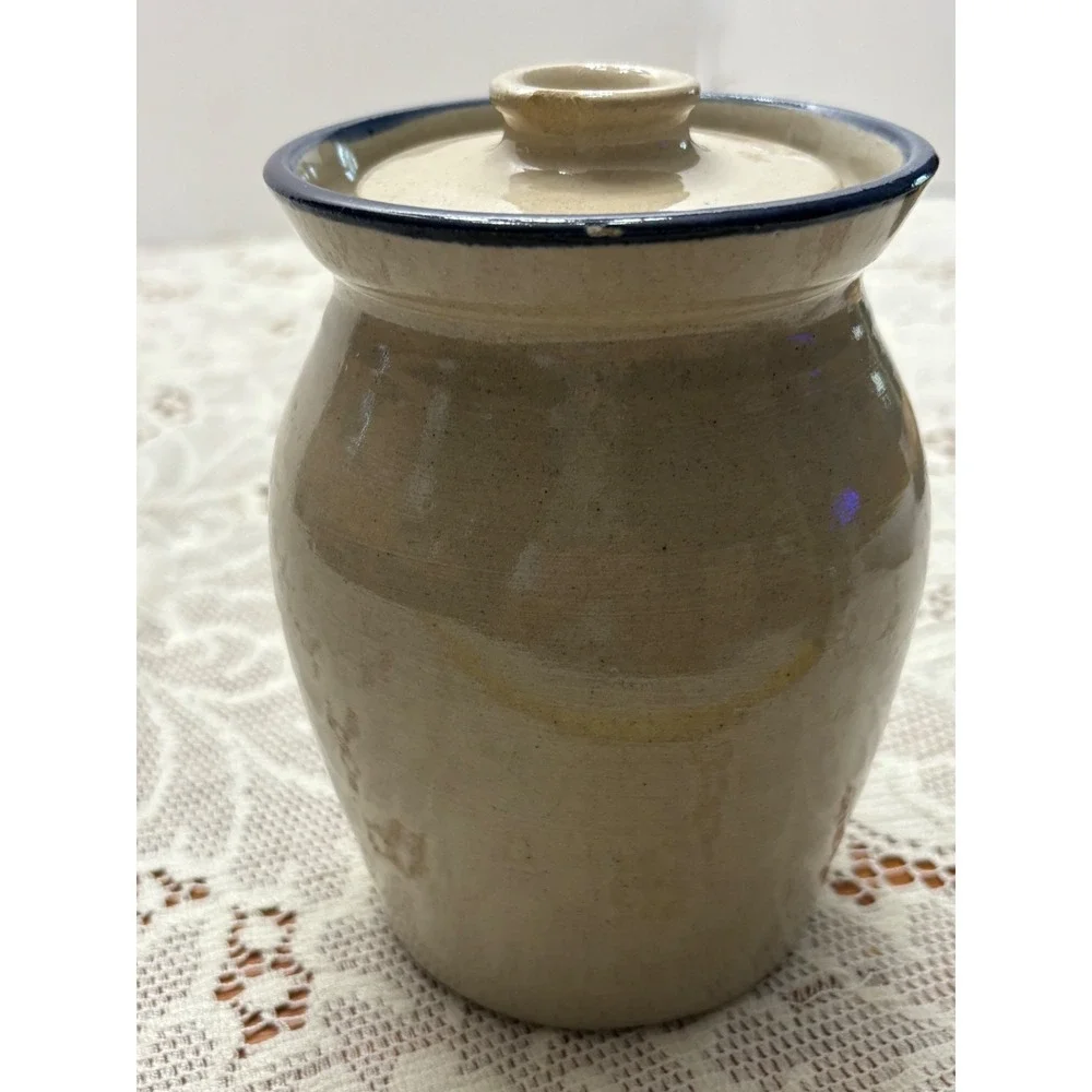 Marshall Pottery Eduardo Rivera Blue Frog Stoneware Crock Jar with Lid Texas